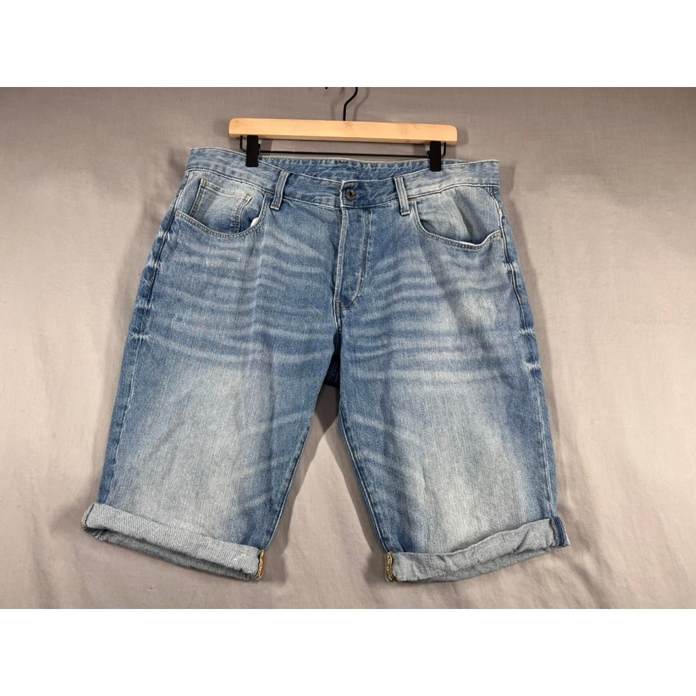 G-Star RAW 3301 Y2K Mens Denim Shorts Light Wash Blue Cuffed Size 36